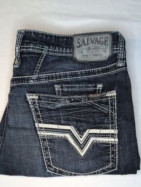 Salvage Men’s Indigo Slim Straight Jeans with White Stitching